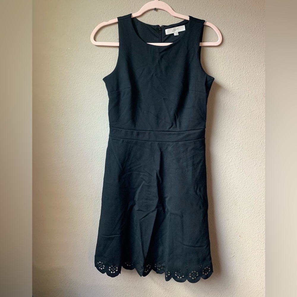 LOFT black Eyelet Scalloped Hem dress. Size 0.